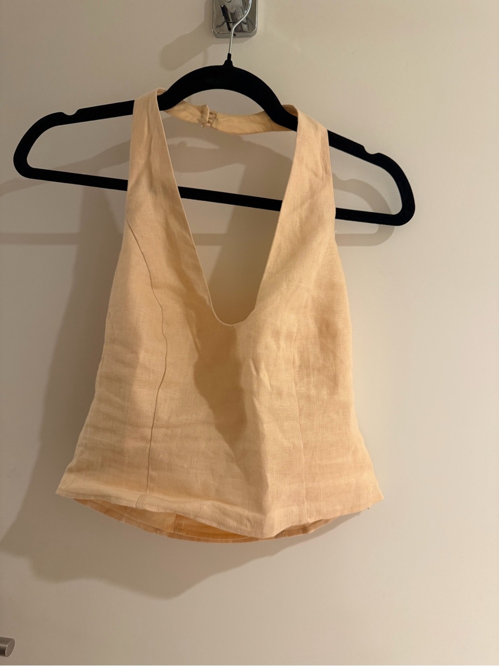Reformation Peach V-Neck Linen Halter Tank